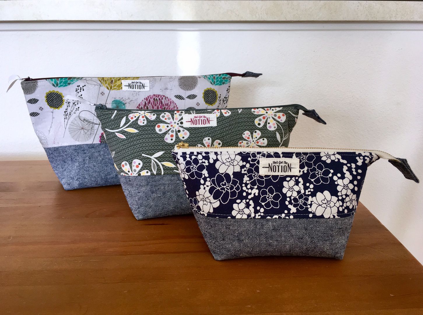 Sew a Travel Set tutorial for sewing 3 sizes of open wide zipper bags She's Got the Notion